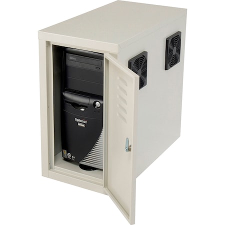 Global Industrial Orbit CPU Computer Enclosure Cabinet Front/Rear Doors 2 Exhaust Fans, Beige 249309BG